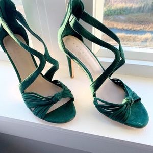 Sandro Elisa Knotted Green Suede Strappy Heels